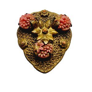 Antique Celluloid Brass Filigree Dress Clip (A835)